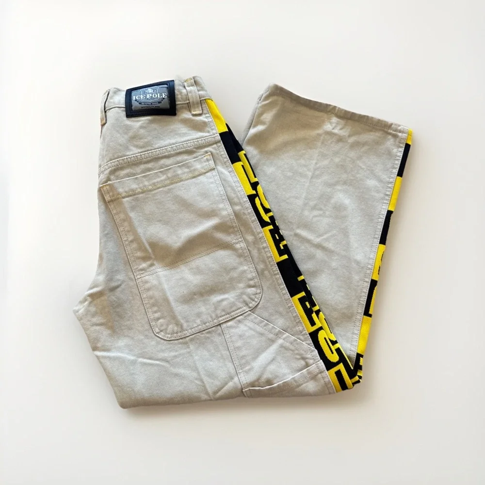 Vintage Ice Pole Jeans Mens 32 x 29.5 Khaki Denim Wide Leg Baggy Skater Y2K 90s
